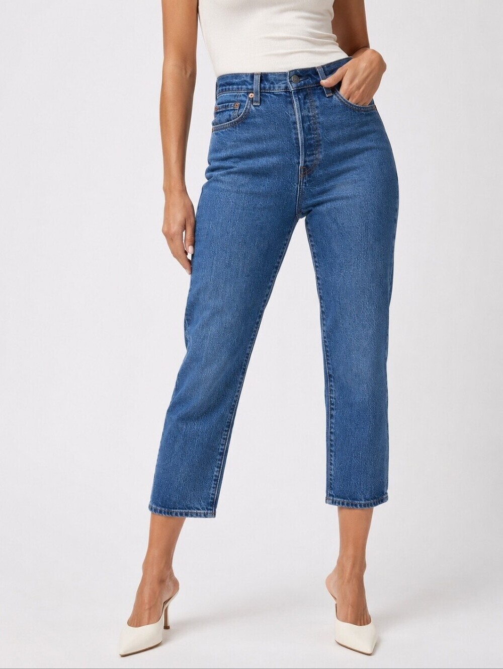 Levi's 501 Original Cropped Straight Leg Jeans Button Fly Medium Wash Size 25